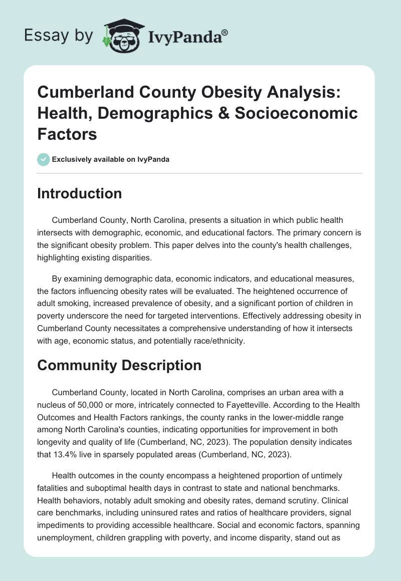 Cumberland County Obesity Analysis: Health, Demographics & Socioeconomic Factors. Page 1