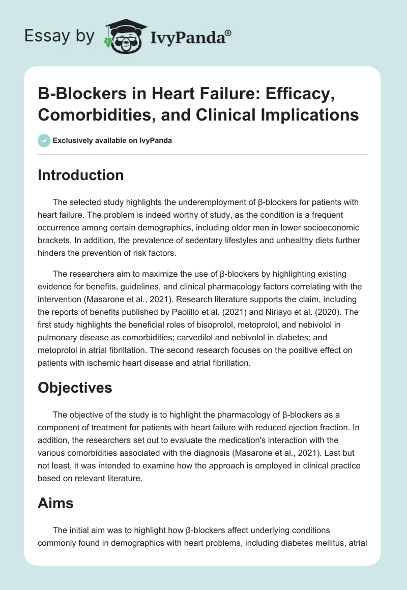 Β-Blockers in Heart Failure: Efficacy, Comorbidities, and Clinical Implications. Page 1