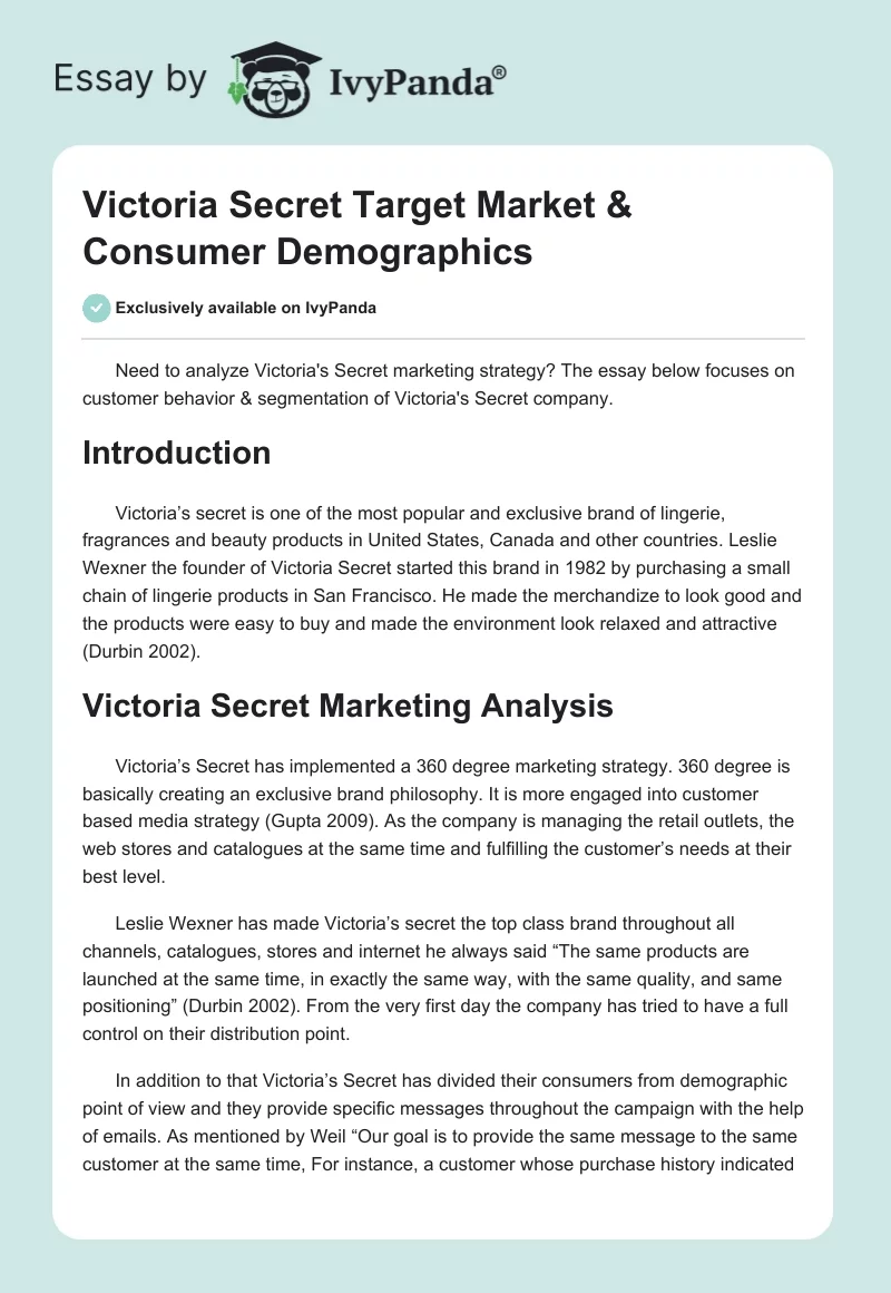 Victoria Secret Target Market & Consumer Demographics. Page 1