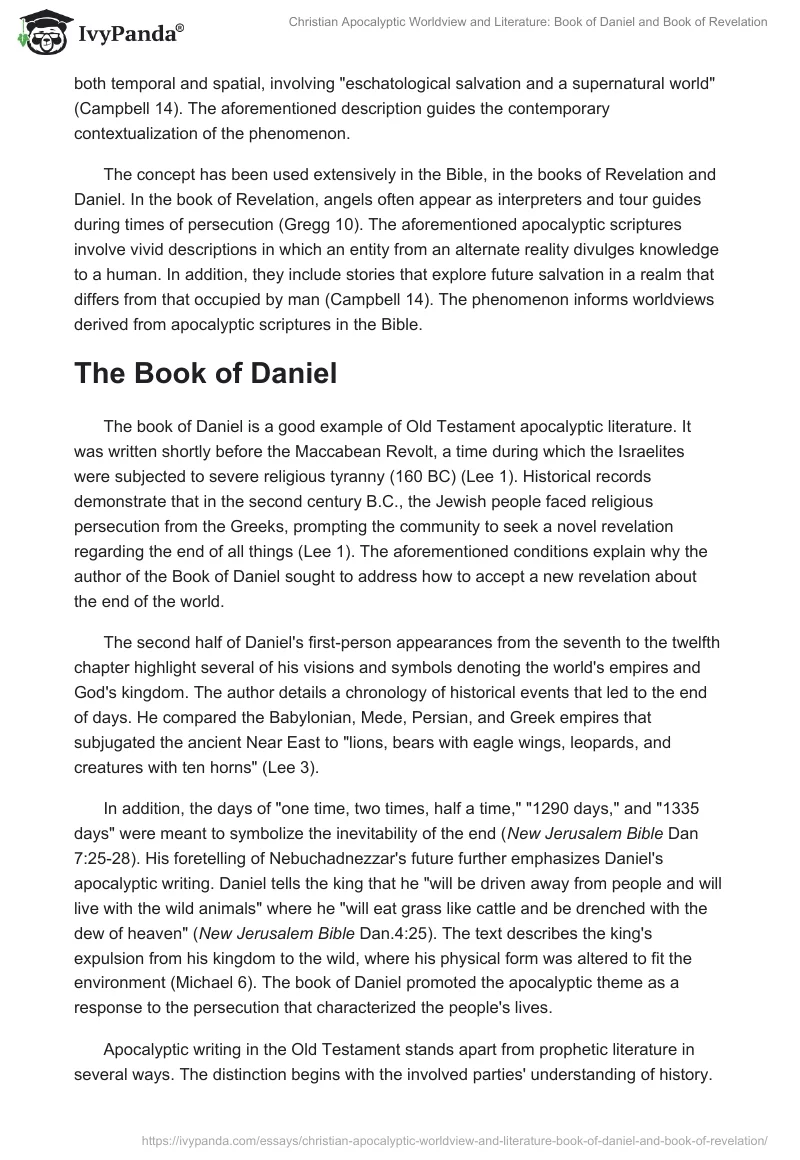 Christian Apocalyptic Worldview and Literature: Book of Daniel and Book of Revelation. Page 2