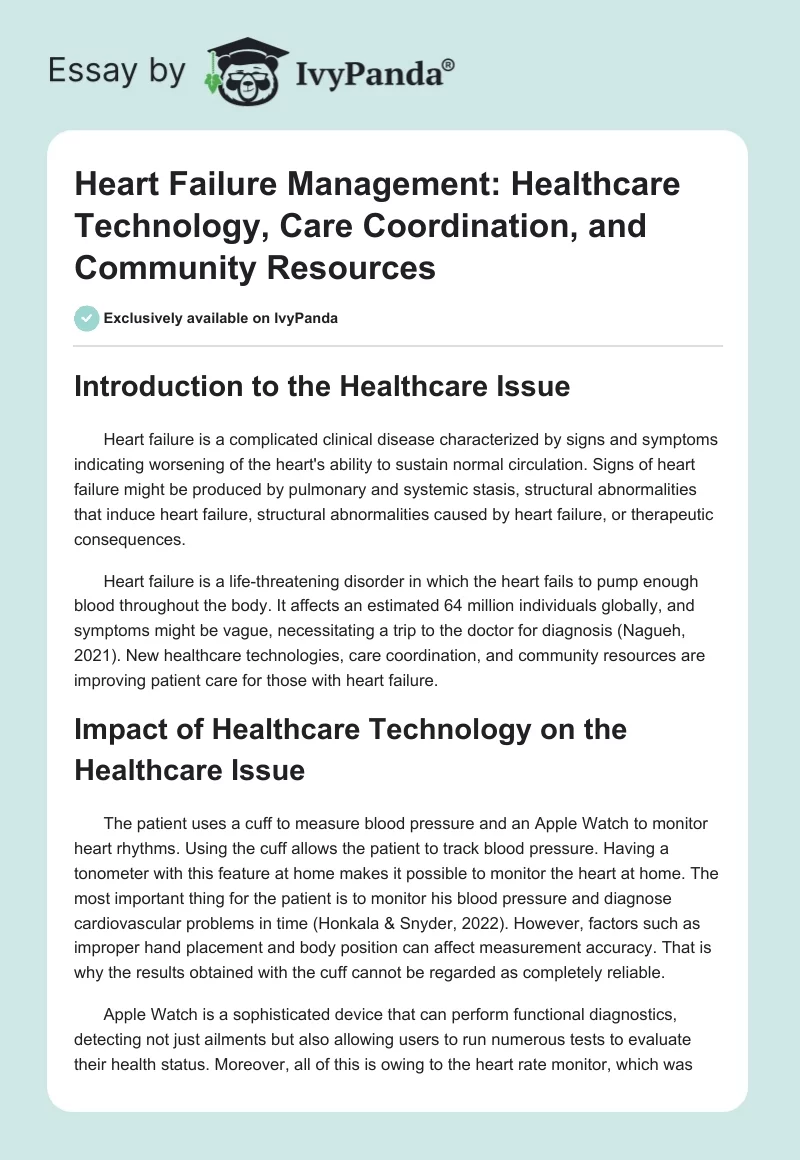 Heart Failure Management: Healthcare Technology, Care Coordination, and Community Resources. Page 1