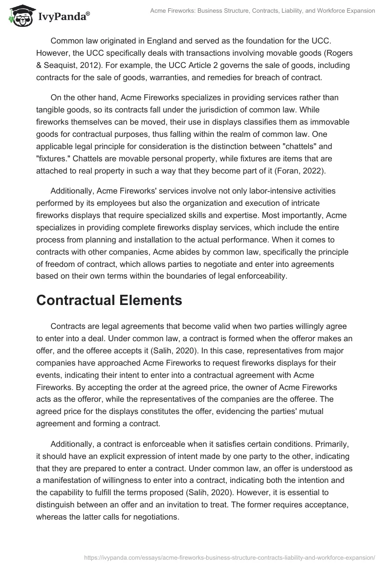 Acme Fireworks: Business Structure, Contracts, Liability, and Workforce Expansion. Page 2