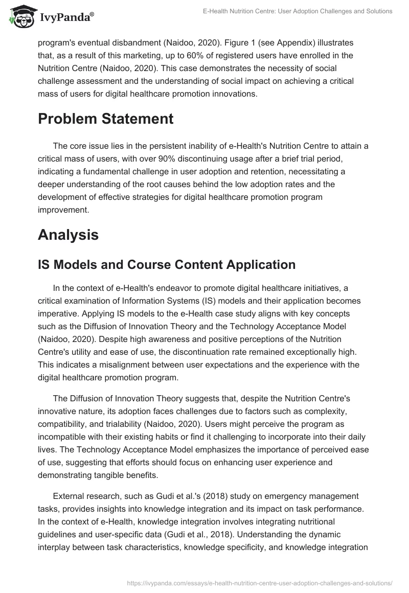 E-Health Nutrition Centre: User Adoption Challenges and Solutions. Page 2
