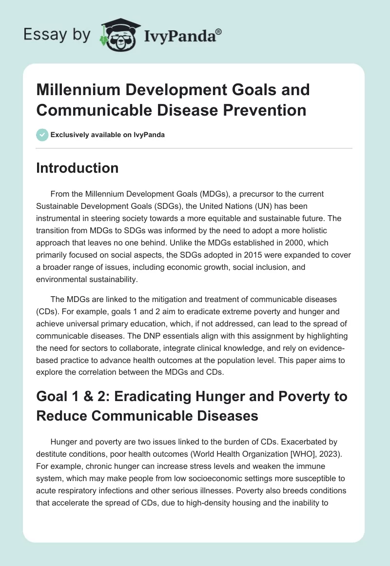 Millennium Development Goals and Communicable Disease Prevention. Page 1