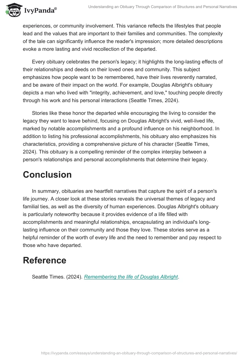 Understanding an Obituary Through Comparison of Structures and Personal Narratives. Page 2