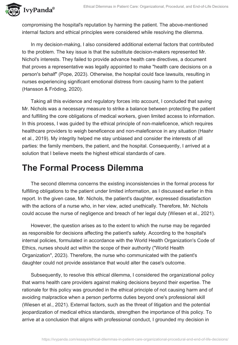 Ethical Dilemmas in Patient Care: Organizational, Procedural, and End-of-Life Decisions. Page 2