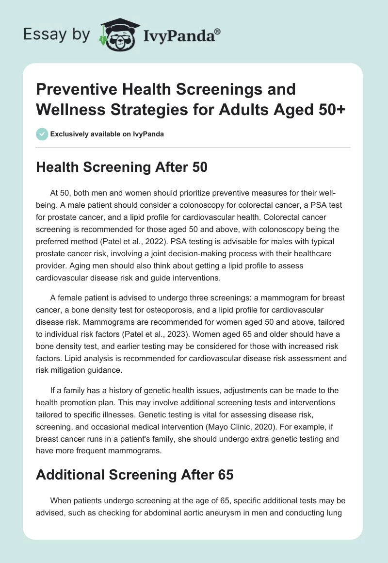 Preventive Health Screenings and Wellness Strategies for Adults Aged 50+. Page 1