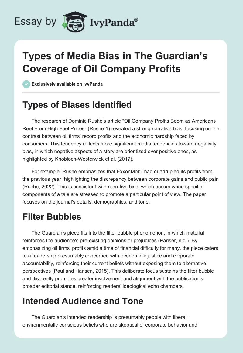 Types of Media Bias in The Guardian’s Coverage of Oil Company Profits. Page 1