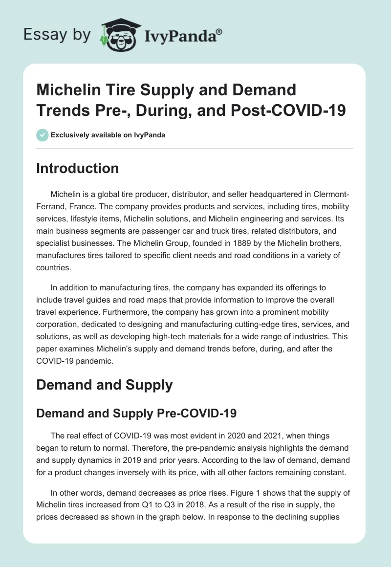 Michelin Tire Supply and Demand Trends Pre-, During, and Post-COVID-19. Page 1