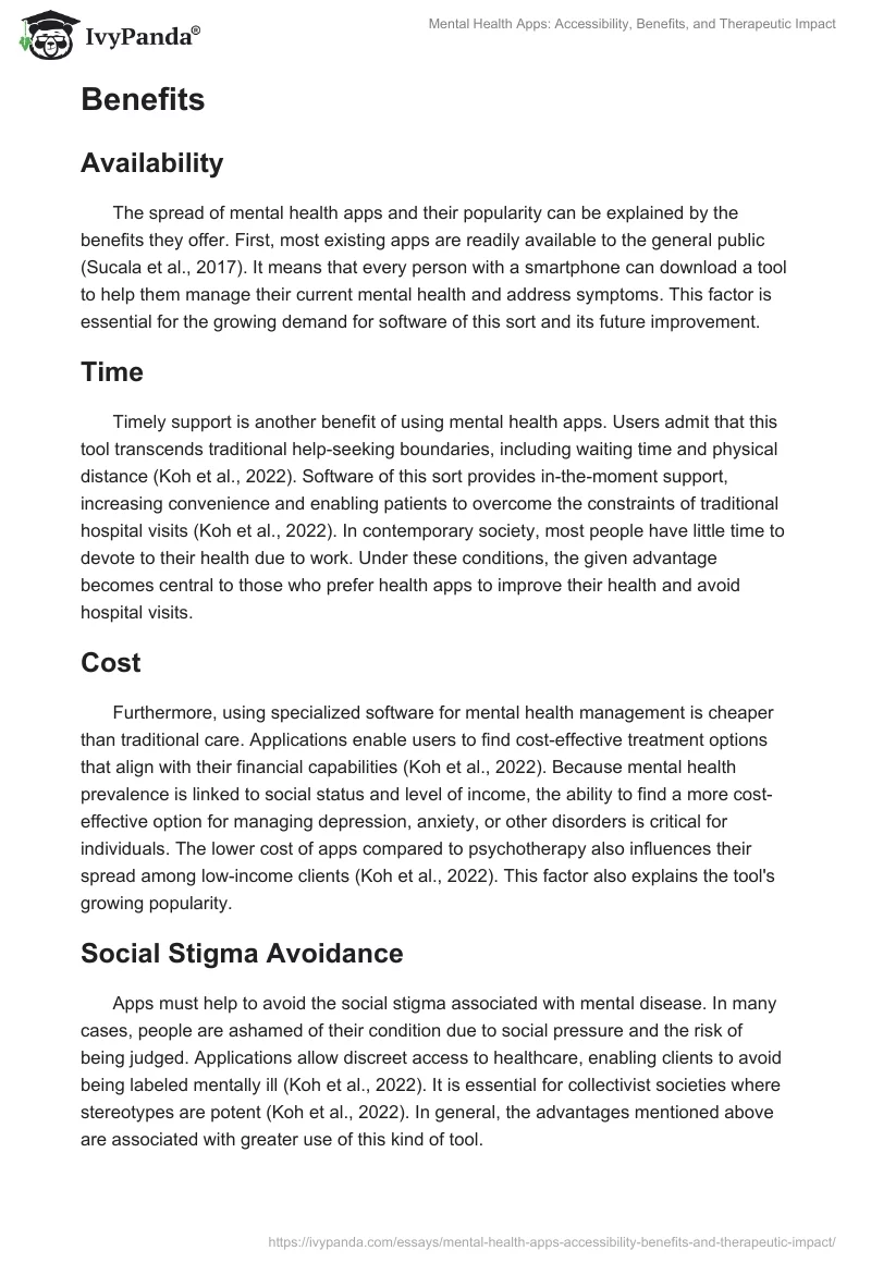 Mental Health Apps: Accessibility, Benefits, and Therapeutic Impact. Page 2