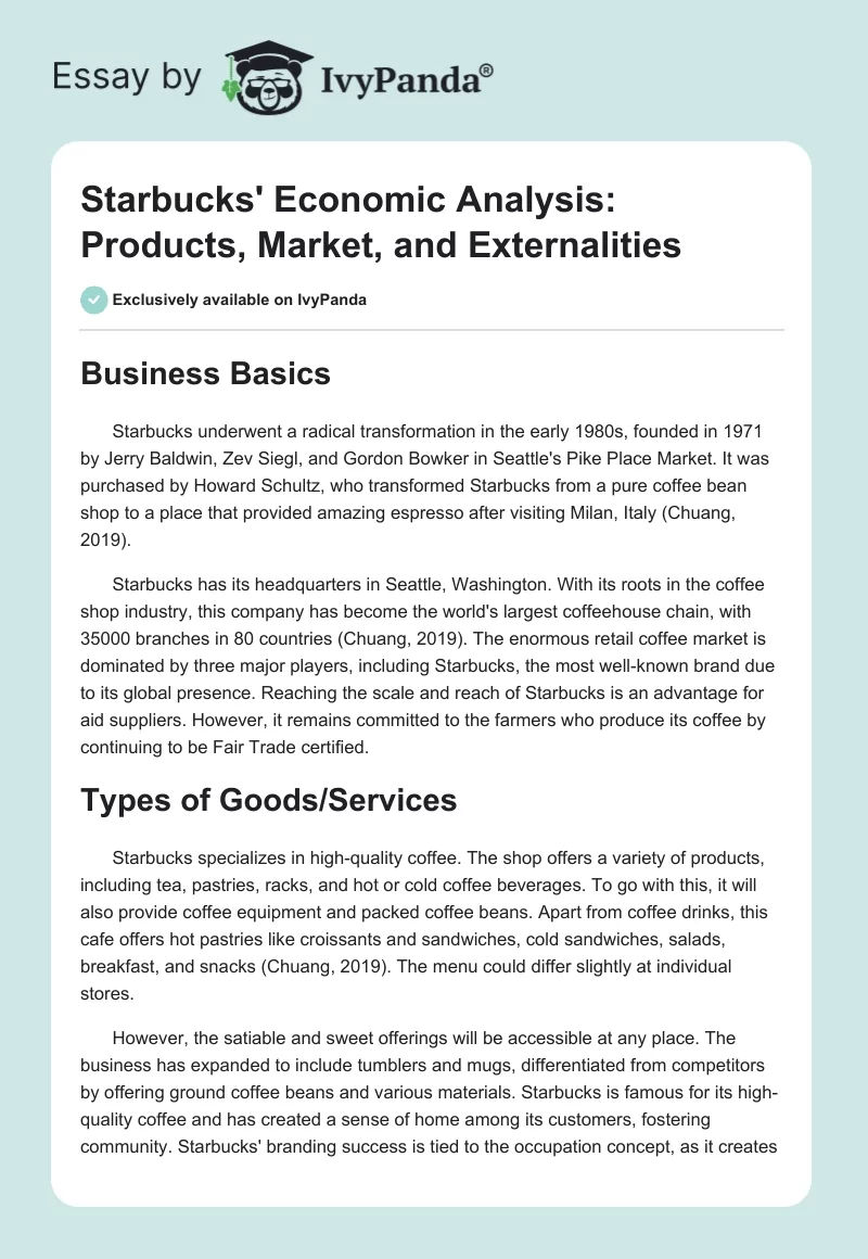 Starbucks' Economic Analysis: Products, Market, and Externalities. Page 1
