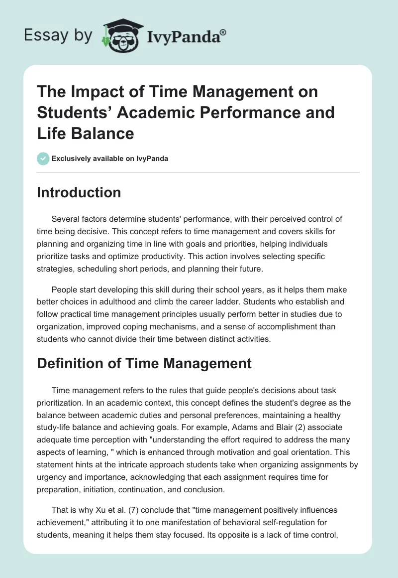 The Impact of Time Management on Students’ Academic Performance and Life Balance. Page 1