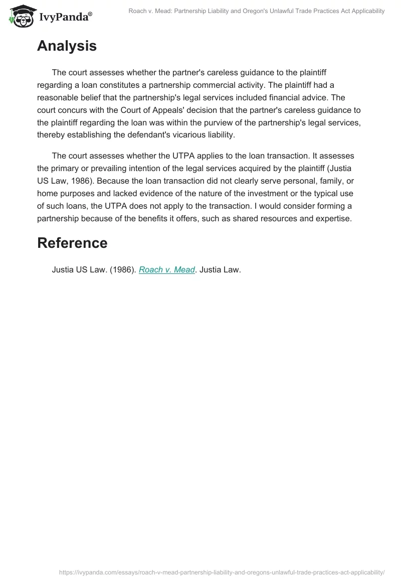 Roach v. Mead: Partnership Liability and Oregon's Unlawful Trade Practices Act Applicability. Page 2
