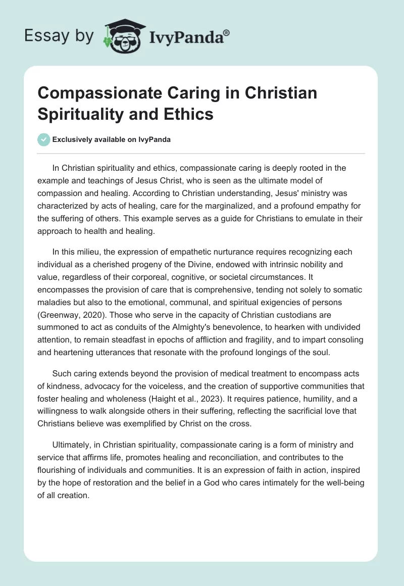 Compassionate Caring in Christian Spirituality and Ethics. Page 1