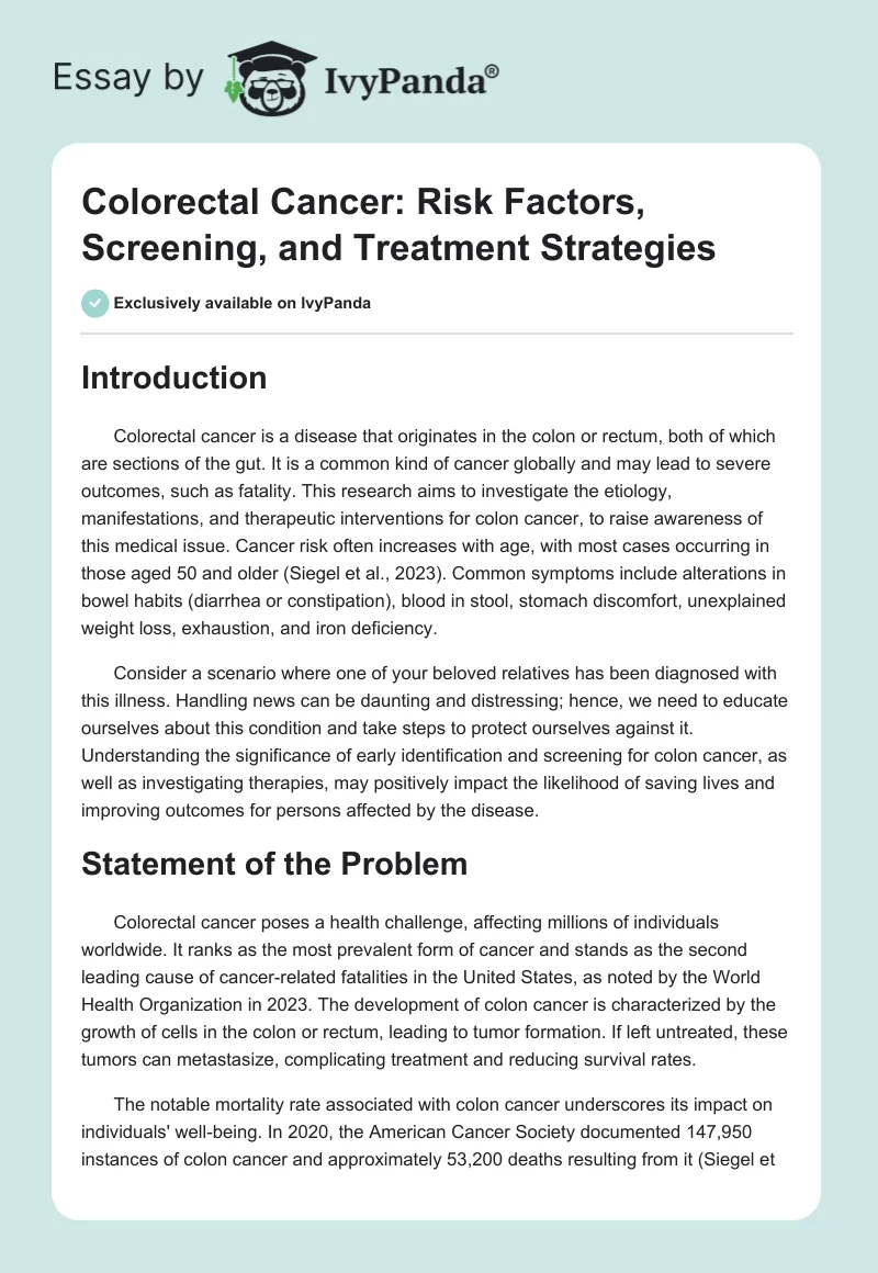 Colorectal Cancer: Risk Factors, Screening, and Treatment Strategies. Page 1