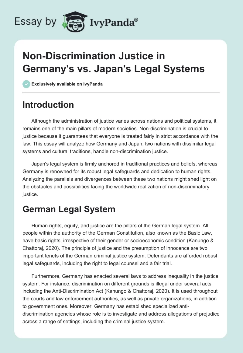 Non-Discrimination Justice in Germany's vs. Japan's Legal Systems. Page 1