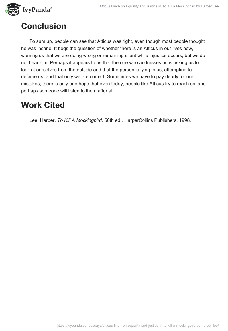 Atticus Finch on Equality and Justice in "To Kill a Mockingbird" by Harper Lee. Page 2