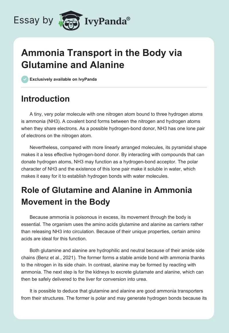 Ammonia Transport in the Body via Glutamine and Alanine. Page 1