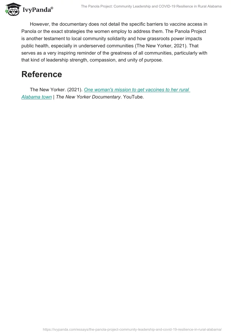 The Panola Project: Community Leadership and COVID-19 Resilience in Rural Alabama. Page 2