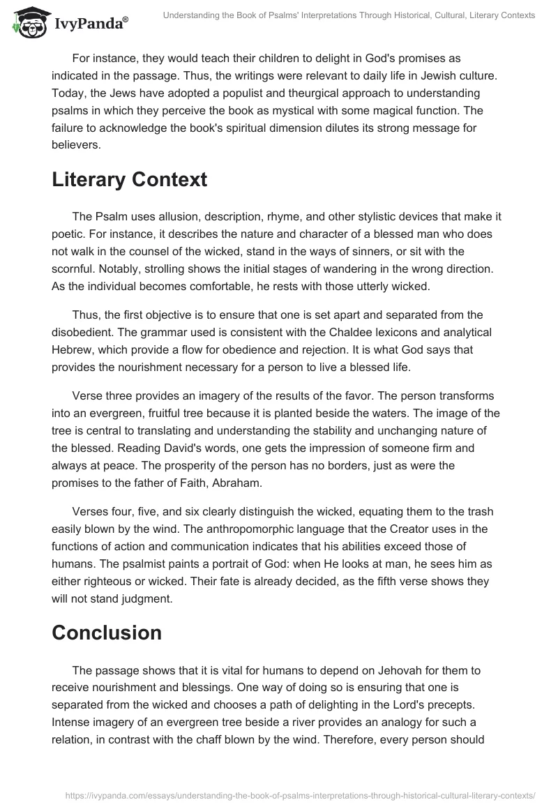 Understanding the Book of Psalms' Interpretations Through Historical, Cultural, Literary Contexts. Page 2