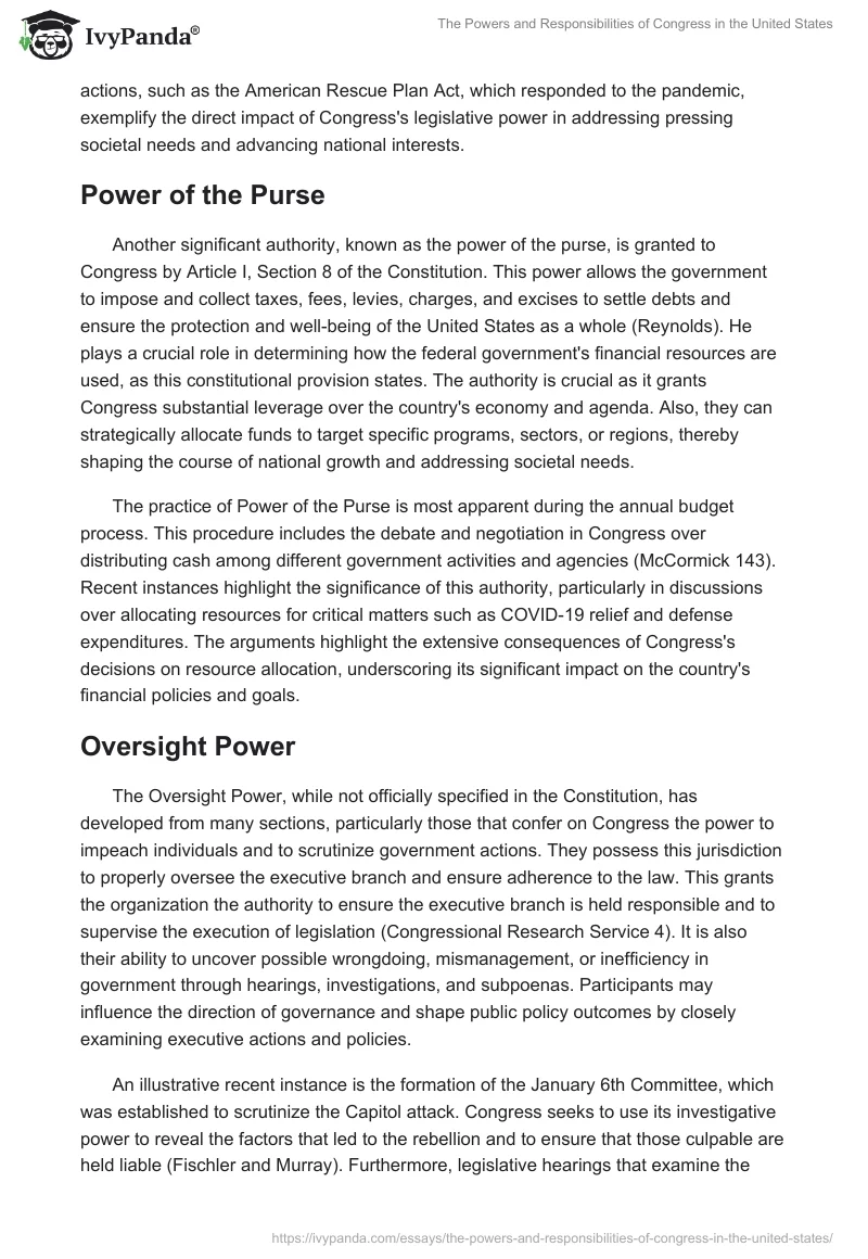 The Powers and Responsibilities of Congress in the United States. Page 2