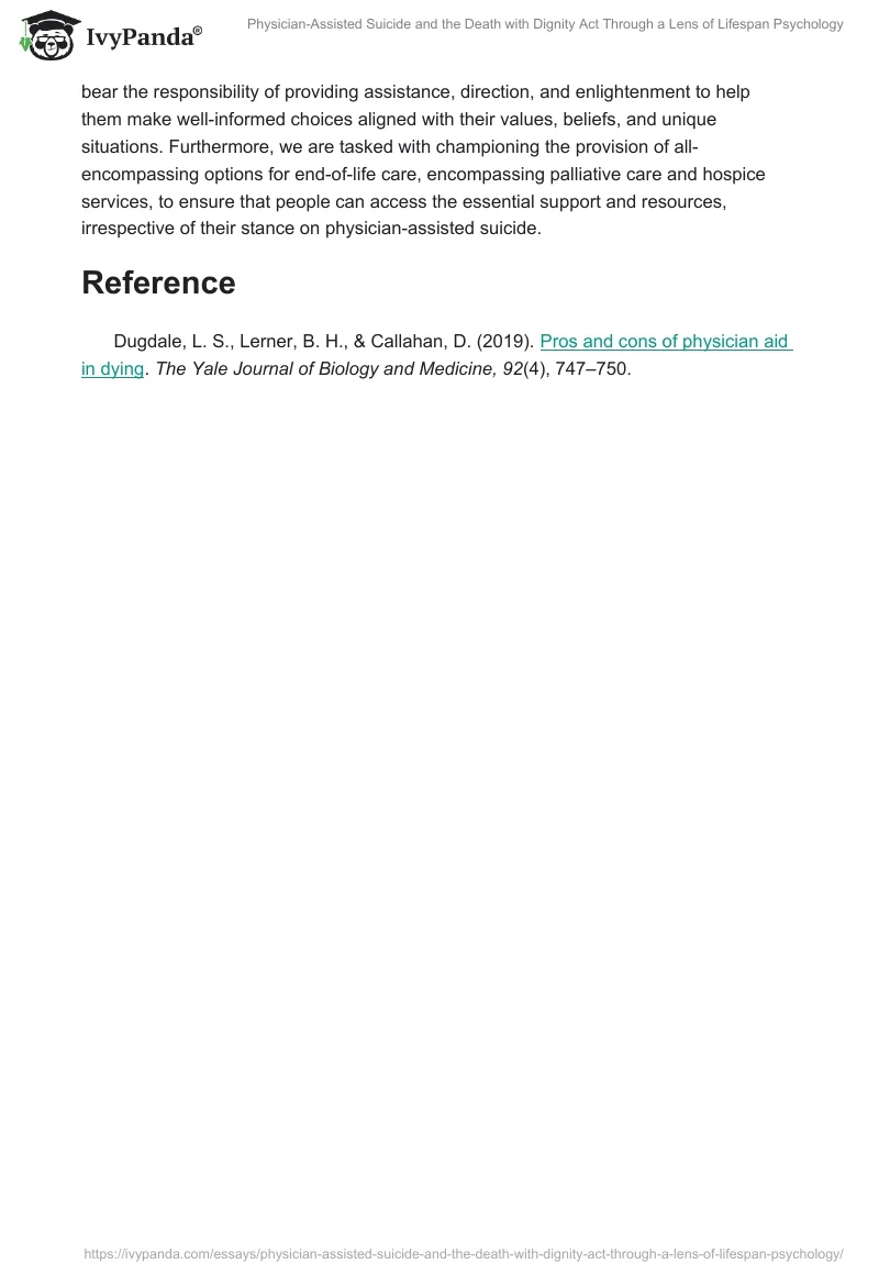 Physician-Assisted Suicide and the Death with Dignity Act Through a Lens of Lifespan Psychology. Page 2