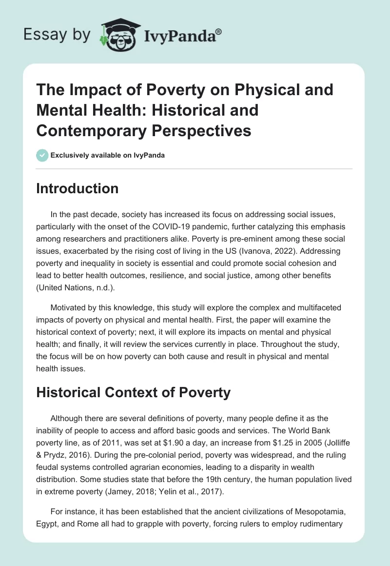 The Impact of Poverty on Physical and Mental Health: Historical and Contemporary Perspectives. Page 1