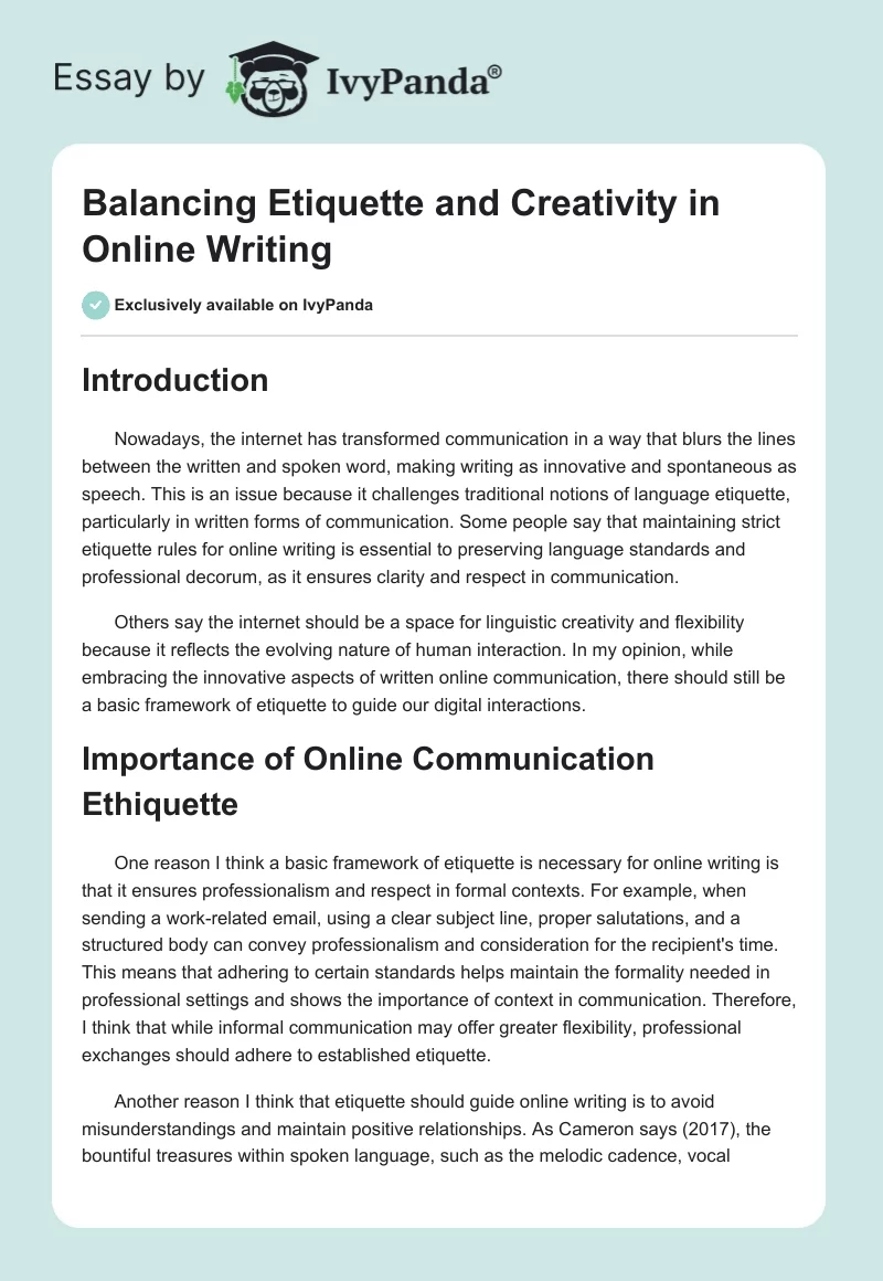 Balancing Etiquette and Creativity in Online Writing. Page 1