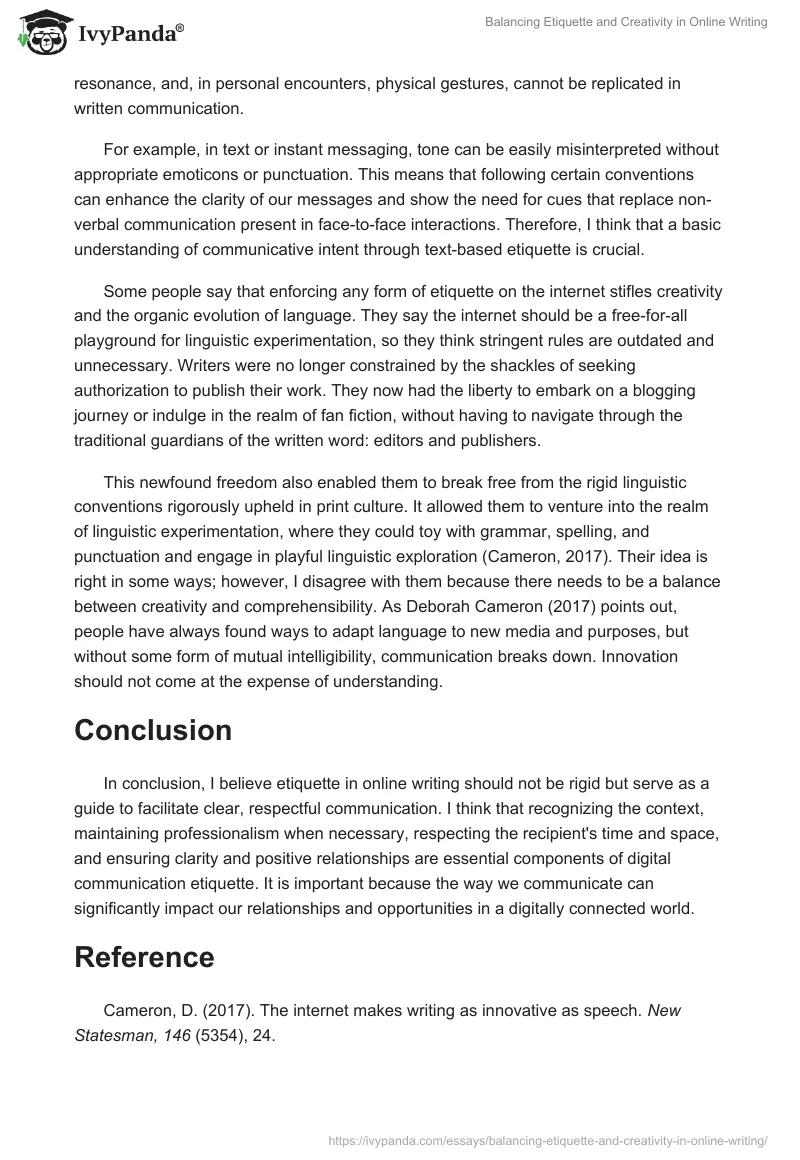 Balancing Etiquette and Creativity in Online Writing. Page 2