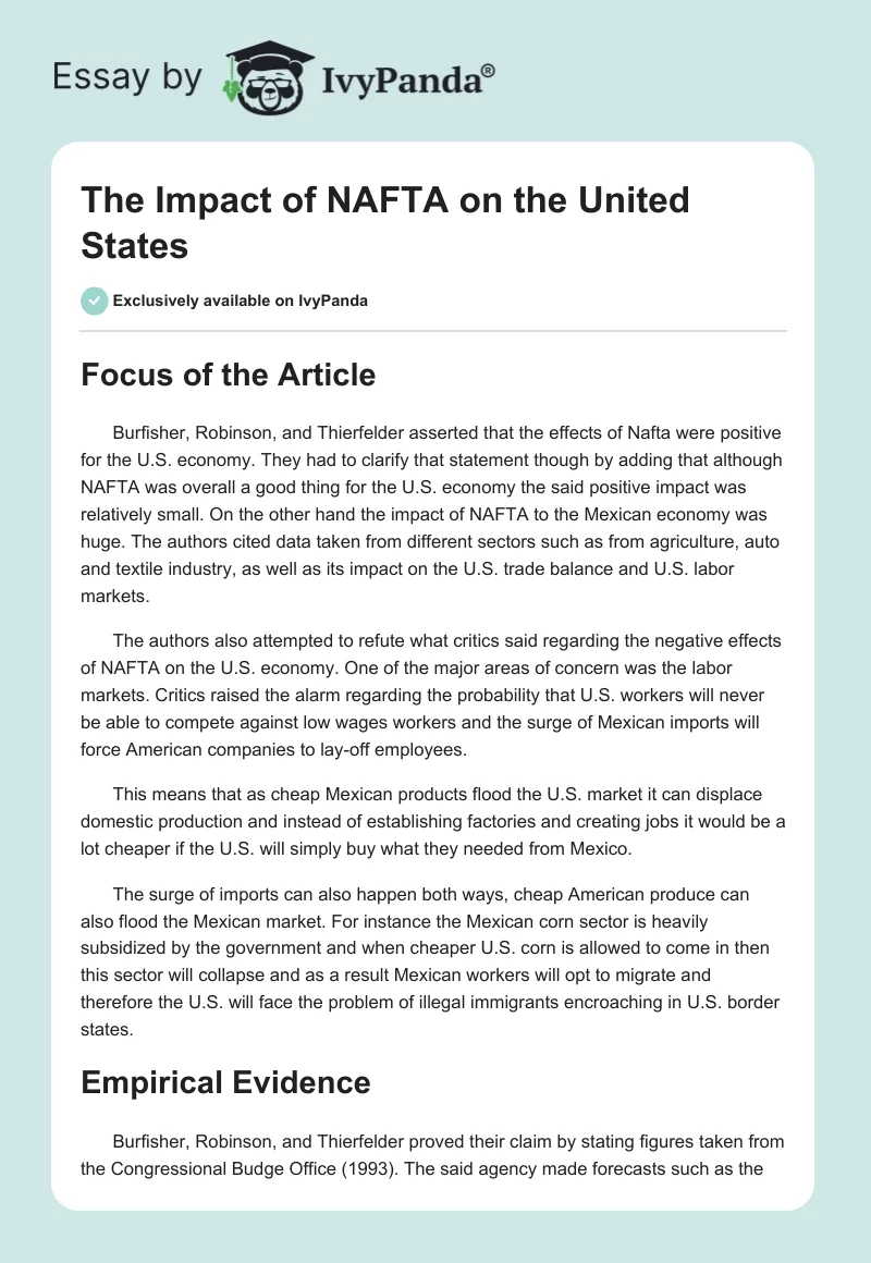 The Impact of NAFTA on the United States. Page 1