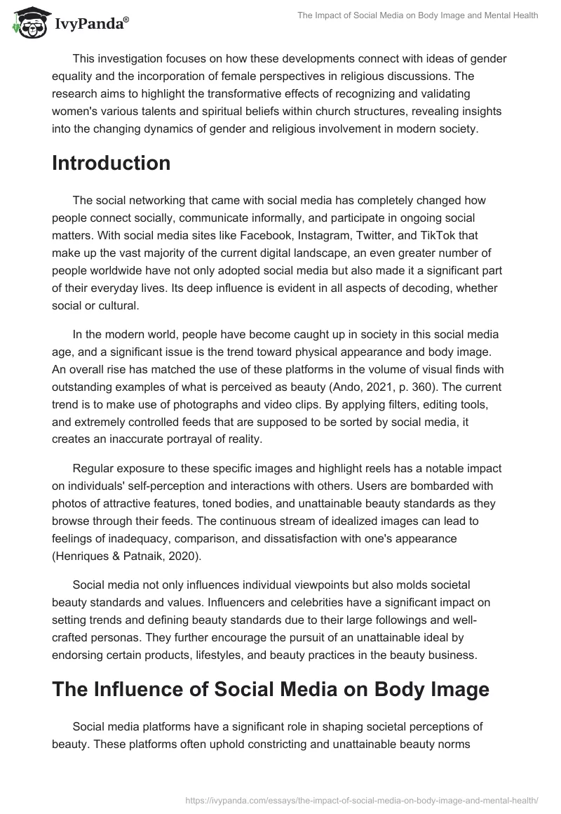The Impact of Social Media on Body Image and Mental Health. Page 2