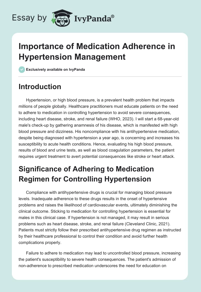 Importance of Medication Adherence in Hypertension Management. Page 1