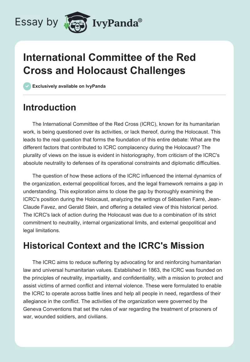 International Committee of the Red Cross and Holocaust Challenges. Page 1