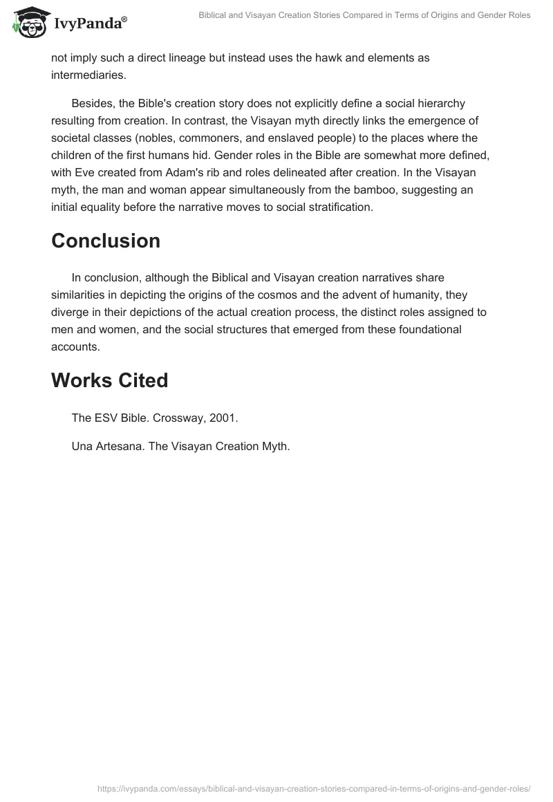 Biblical and Visayan Creation Stories Compared in Terms of Origins and Gender Roles. Page 2
