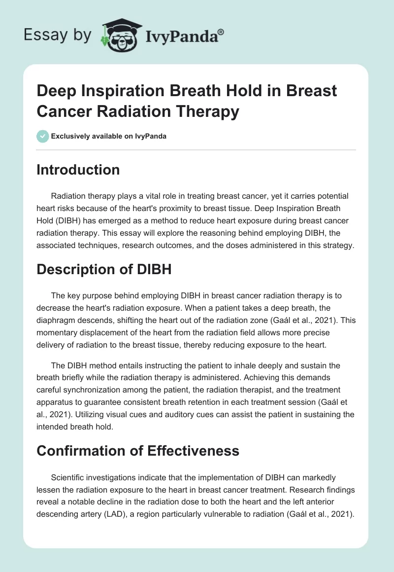 Deep Inspiration Breath Hold in Breast Cancer Radiation Therapy. Page 1