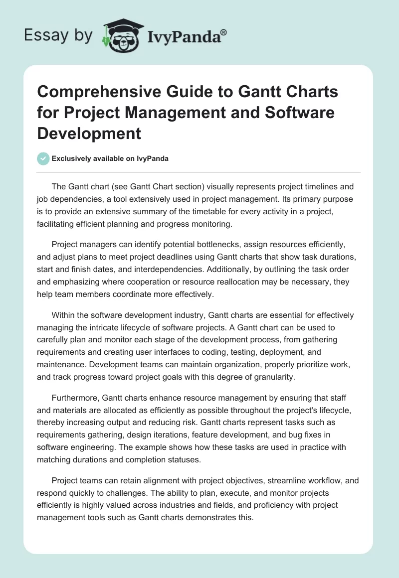 Comprehensive Guide to Gantt Charts for Project Management and Software Development. Page 1
