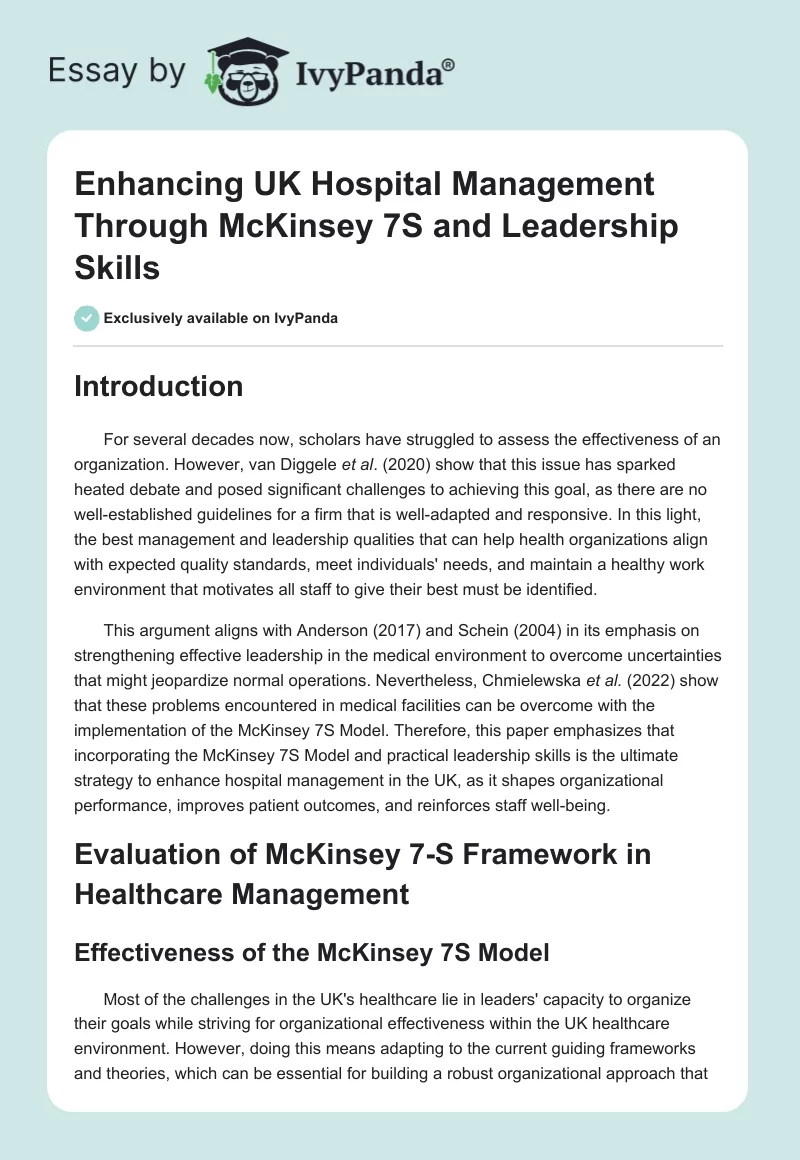 Enhancing UK Hospital Management Through McKinsey 7S and Leadership Skills. Page 1