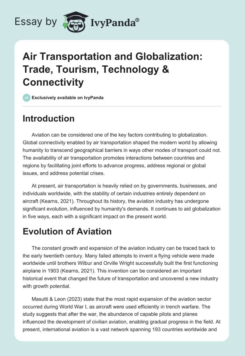 Air Transportation and Globalization: Trade, Tourism, Technology & Connectivity. Page 1