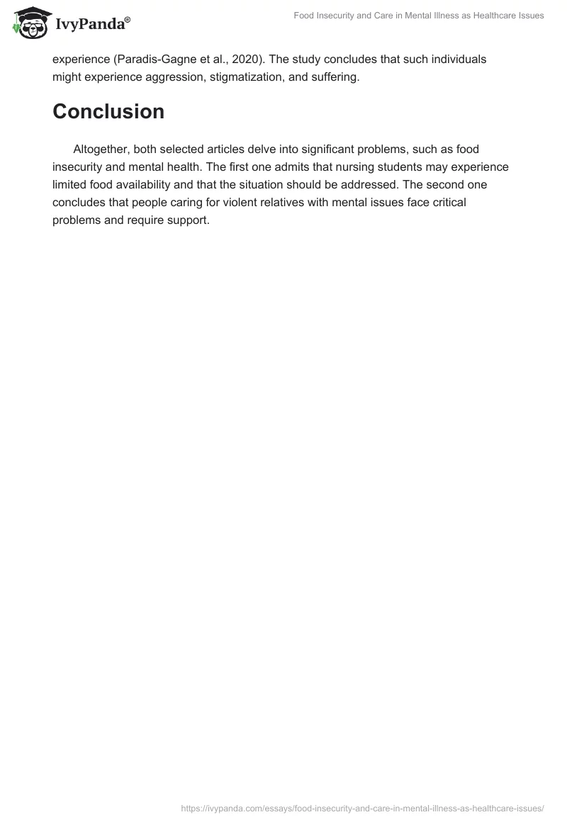 Food Insecurity and Care in Mental Illness as Healthcare Issues. Page 2