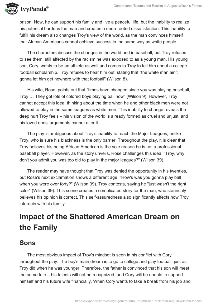 Generational Trauma and Racism in August Wilson’s Fences. Page 2
