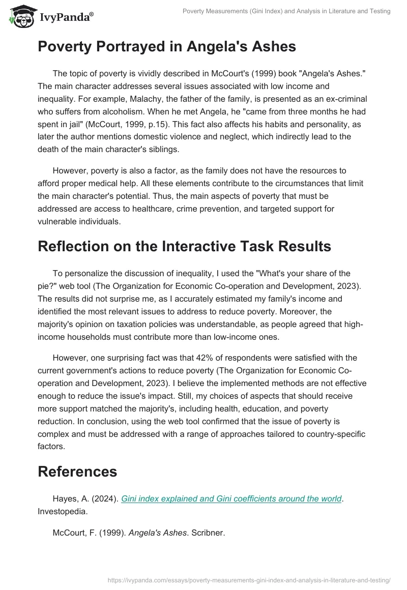 Poverty Measurements (Gini Index) and Analysis in Literature and Testing. Page 2