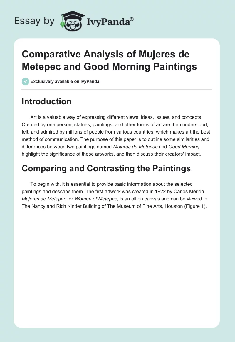 Comparative Analysis of Mujeres de Metepec and Good Morning Paintings. Page 1