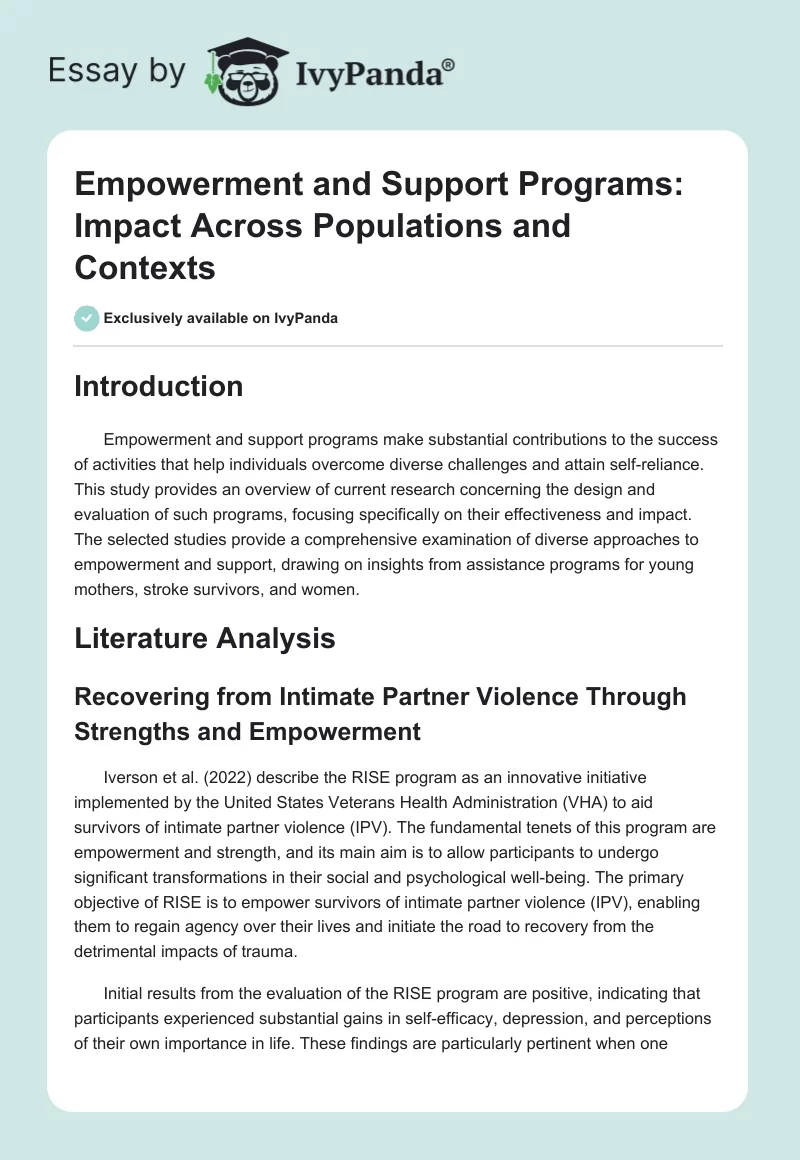 Empowerment and Support Programs: Impact Across Populations and Contexts. Page 1