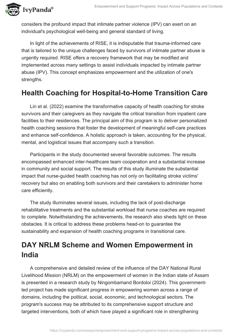 Empowerment and Support Programs: Impact Across Populations and Contexts. Page 2