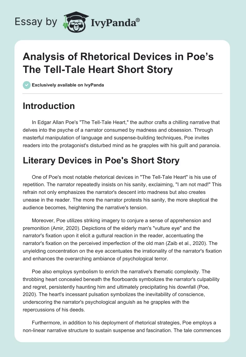 Analysis of Rhetorical Devices in Poe’s The Tell-Tale Heart Short Story. Page 1