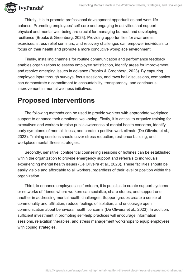 Promoting Mental Health in the Workplace: Needs, Strategies, and Challenges. Page 2