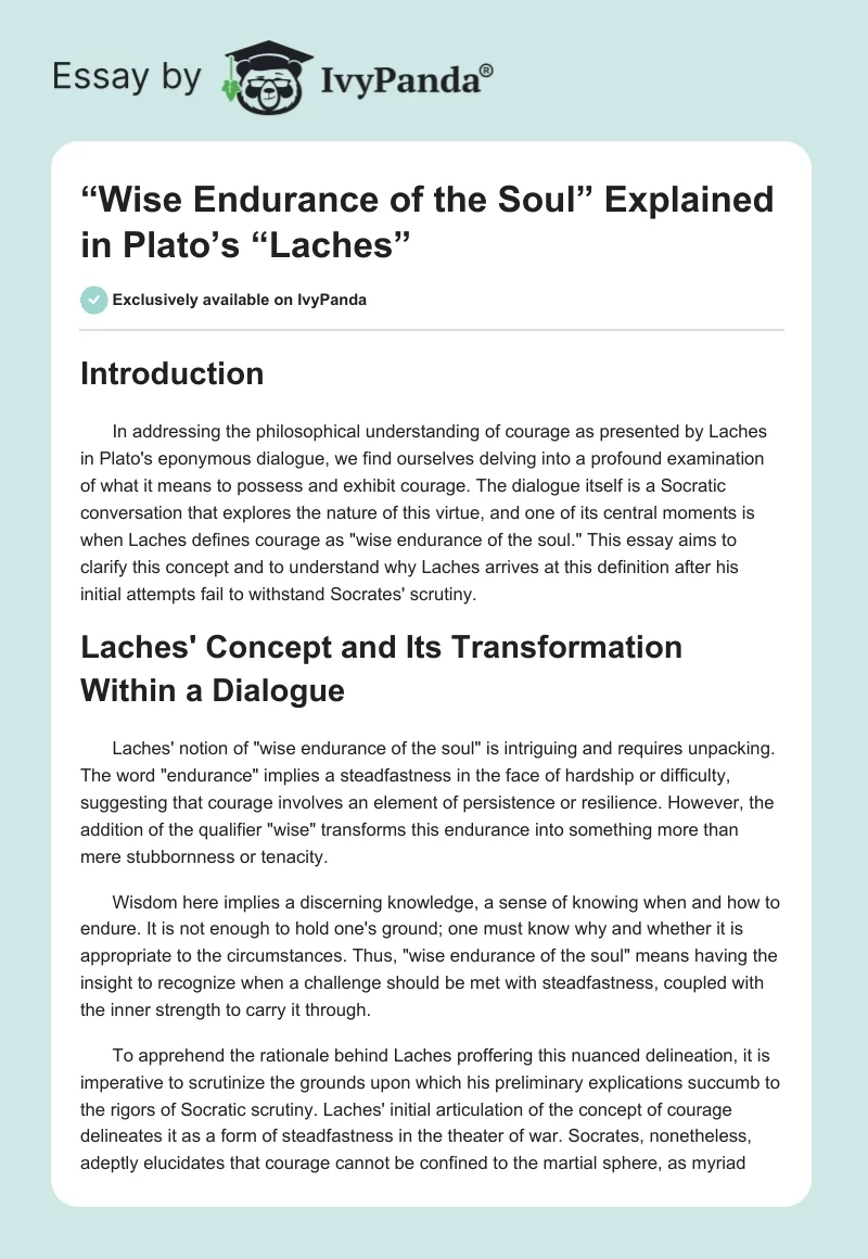 “Wise Endurance of the Soul” Explained in Plato’s “Laches”. Page 1