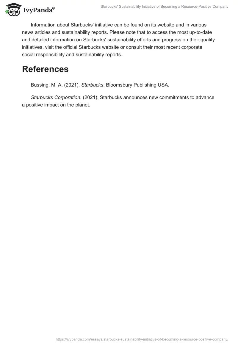Starbucks' Sustainability Initiative of Becoming a Resource-Positive Company. Page 2
