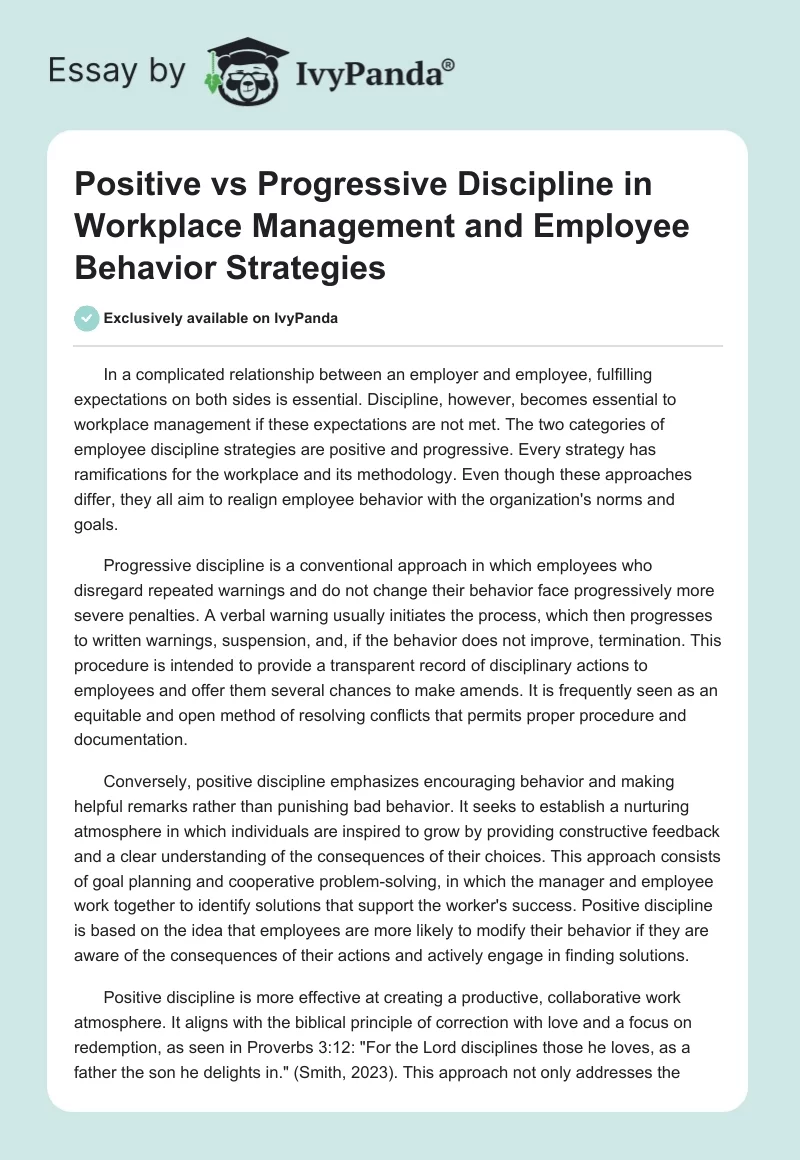 Positive vs Progressive Discipline in Workplace Management and Employee Behavior Strategies. Page 1