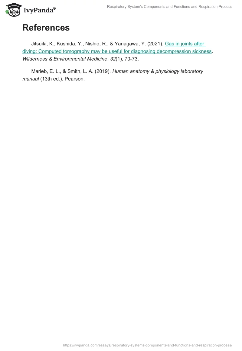 Respiratory System’s Components and Functions and Respiration Process. Page 2